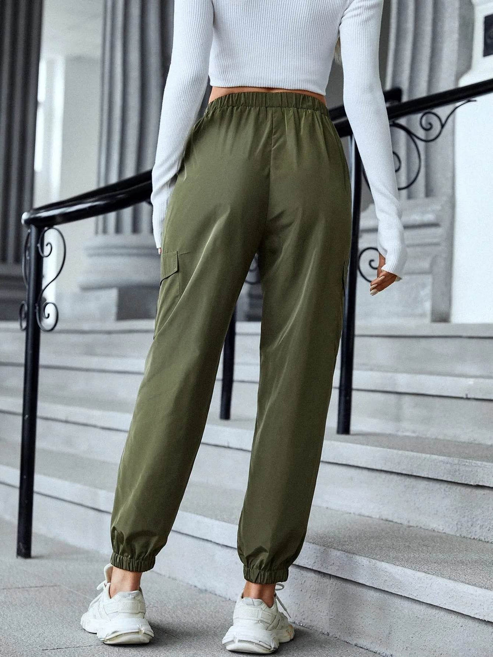 New Cargo Pants Fashion Casual Multi-pocket Elastic Waist Pencil Pants For Women - EX-STOCK Canada