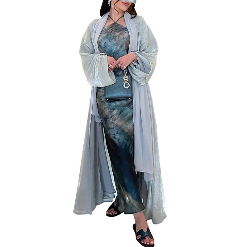 Muslim Robe Dubai Outerwear Bright Silk Dress - EX-STOCK Canada