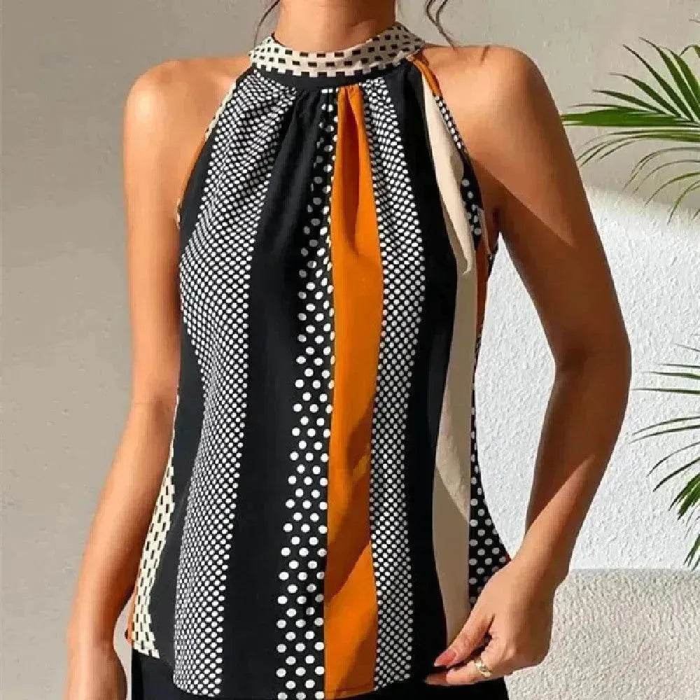Women's Polka Dot Top Halter Neck – Classy & Elegant Style - EX-STOCK Canada