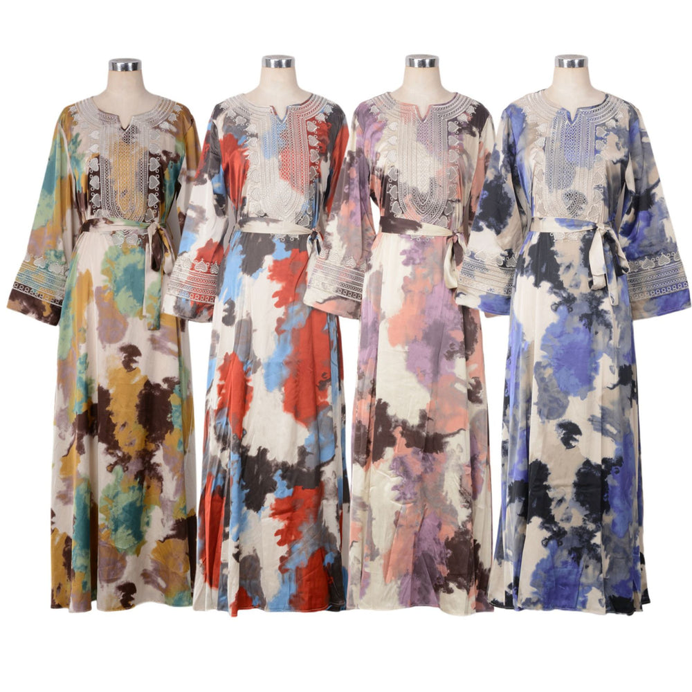 Robe musulmane ample pour femme à imprimé et broderie - EX-STOCK Canada