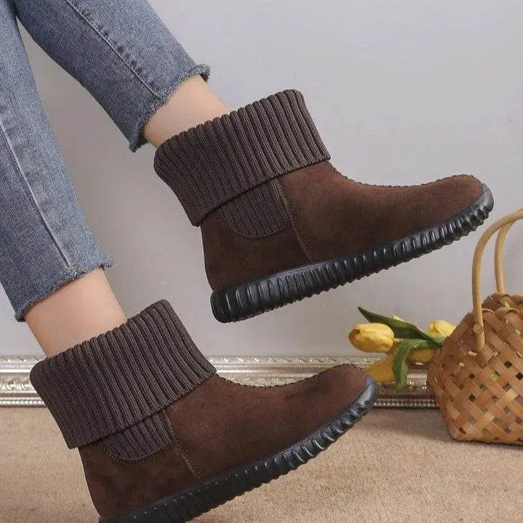 Flat Ankle Boots With Reversible Knitted Design Winter Fashion Comfortable Snow Boot For Women Shoes - EX-STOCK Canada