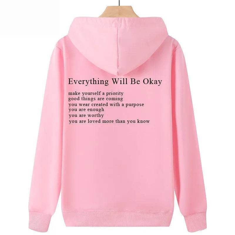 Everything Will Be Okay Loose Casual Men's And Women's Korean Version Loose Round Neck Top - EX-STOCK Canada