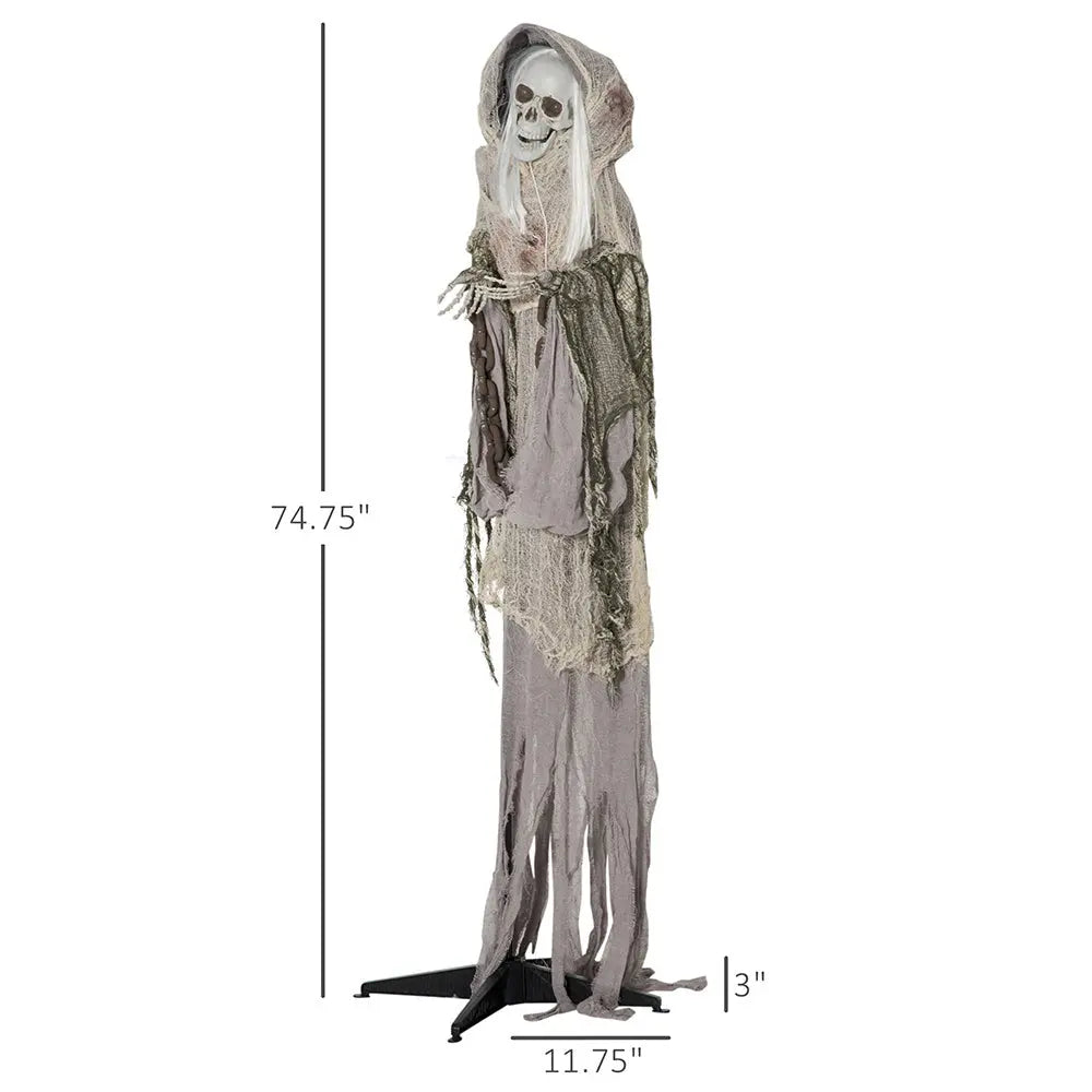 74inch Life Size Outdoor Halloween Decorations Skeleton Witch, Sound And Motion Activated Animated Prop Animatronic Decor With Light Up Eyes, Spooky Sound - EX-STOCK Canada