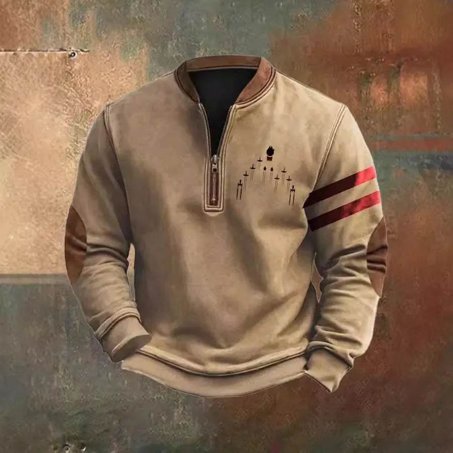 Casual 3D Digital Printing Stand Collar Men's Street Quarter Zip Sweatshirt top - EX-STOCK Canada