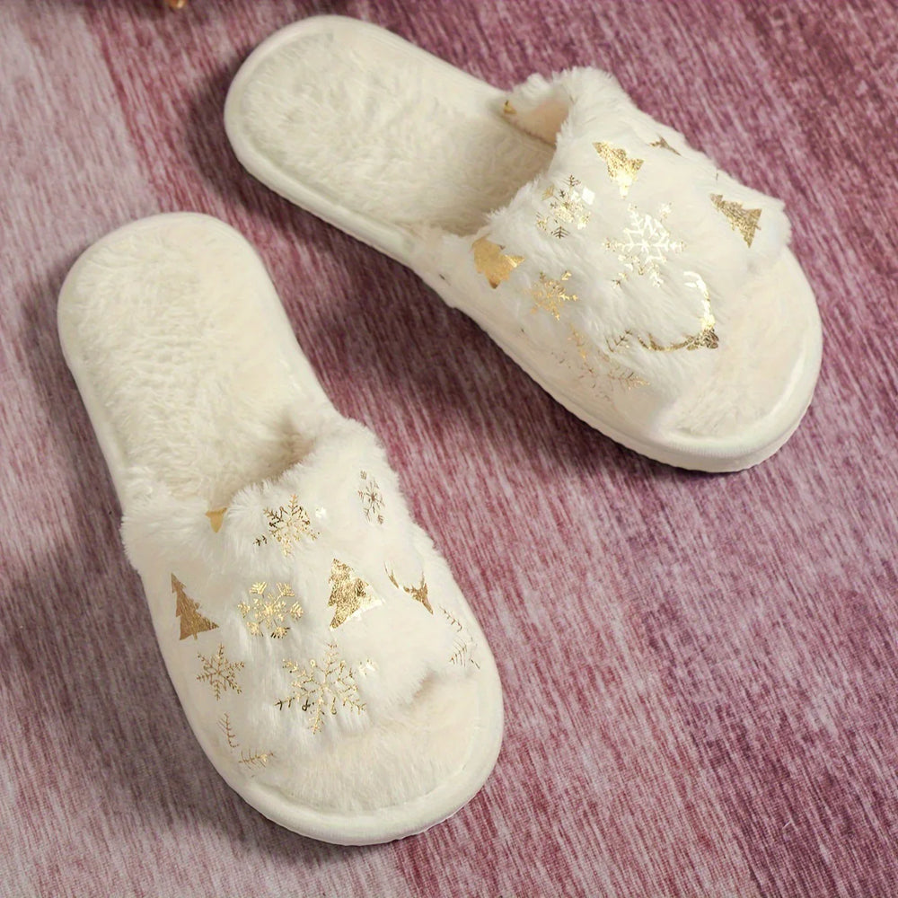Christmas Plush Open Toe Cotton Slippers EX-STOCK Canada