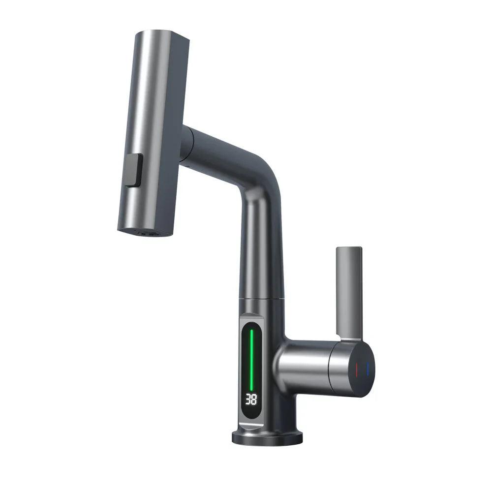 Intelligent Digital Display Faucet Pull-out Basin Faucet Temperature Digital Display Rotation EX-STOCK Canada