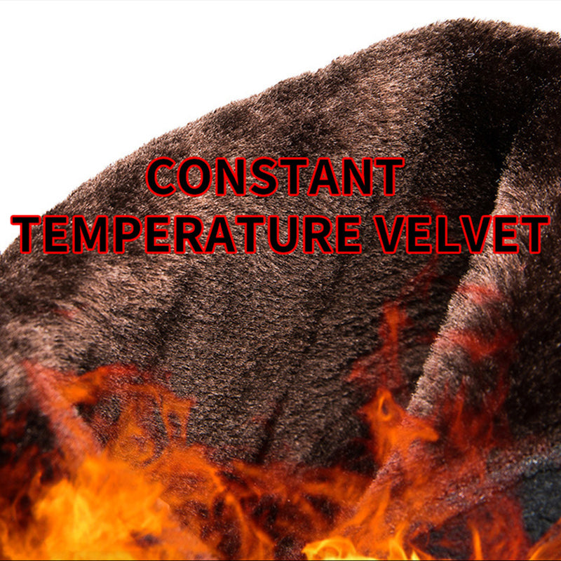 Velvet material with flames and text 'Constant Temperature Velvet' on a white background