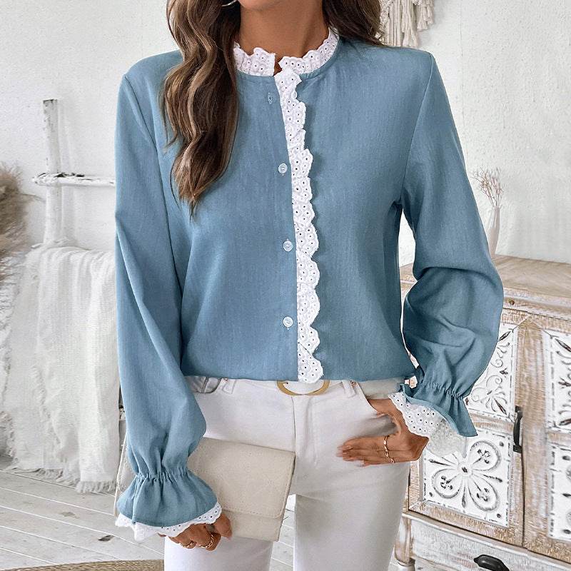 Elegant Single-breasted button Blue Shirt For Women - EX-STOCK Canada