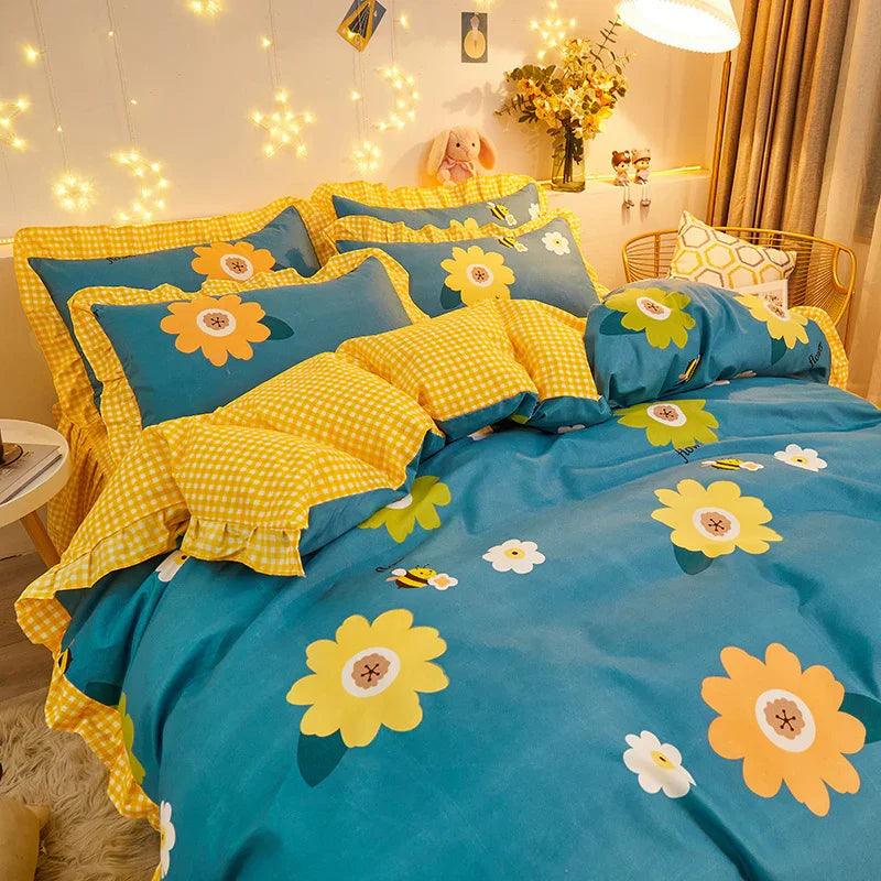 Cotton Floral Duvet Cover Bed Sheet Bed Skirt Three Or Four Piece Suit EX-STOCK Canada