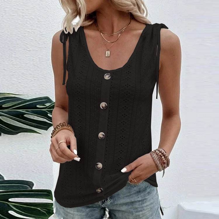 Casual summer U-neck Vest Women Shoulder With Bow Tie Summer blouse top - EX-STOCK Canada
