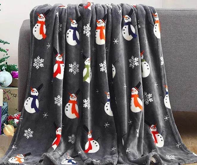 Christmas Elk Snowman Santa Claus Print Blanket Winter Double-sided Flannel Blanket For Sofa Sleeping Shawl - EX-STOCK Canada