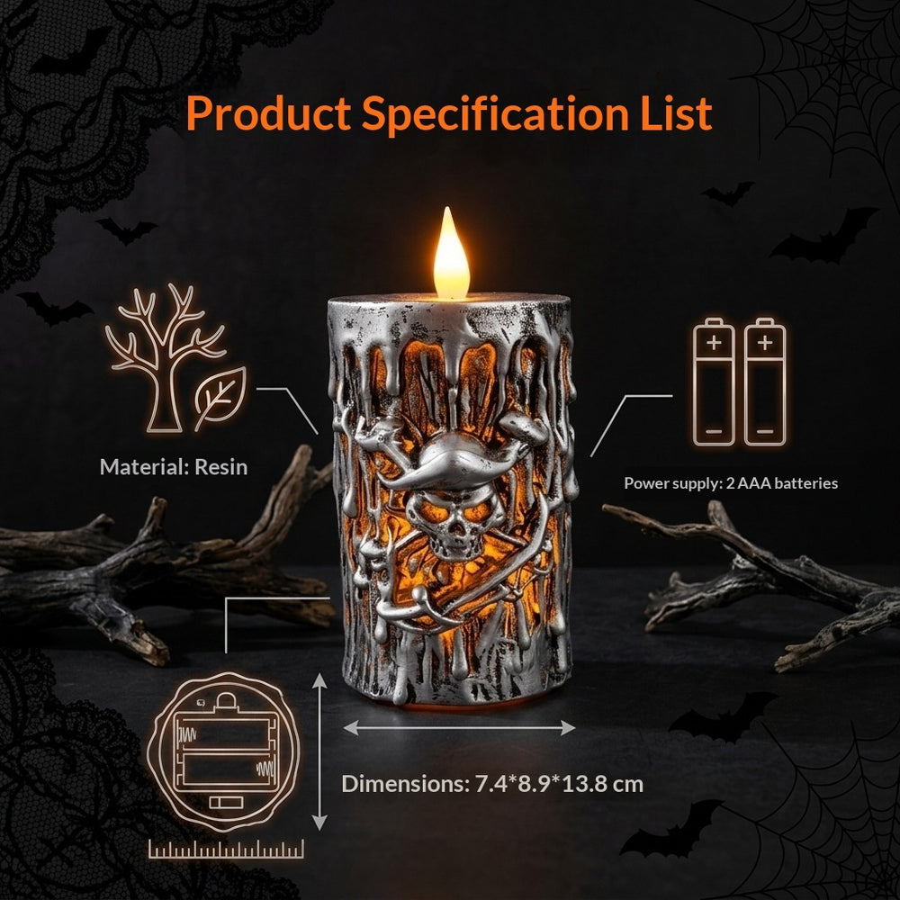 Antique silver resin Halloween skull electronic candle lamp – product view 4