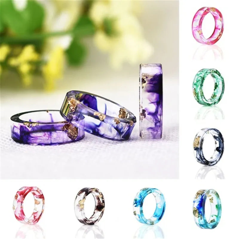 New dried flower resin ring Sen Xiao small handmade flower gold foil color Epoxy ring - EX-STOCK CANADA