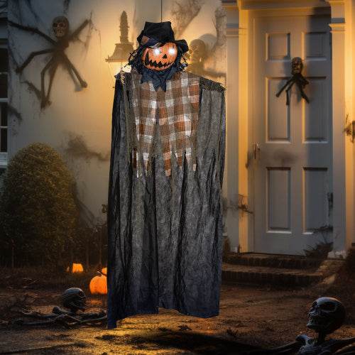 HOMCOM 6 Life Size Halloween Hanging Pumpkin Ghost Decoration, Light-up Eyes And Creepy Talking, Sound Activated Prop For Indoor Or Covered Outdoor Porch, Battery Operated - EX-STOCK Canada