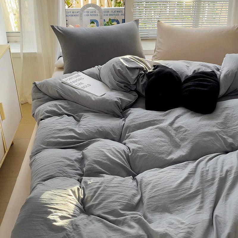 Class A Washed Cotton Four-piece Set Pure Color Duvet Cover Sheets EX-STOCK Canada