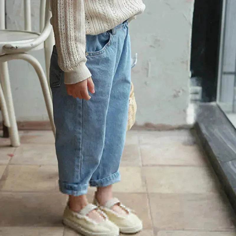 Children's Neutral New Simple Fashion Easy To Match Elastic Waist Casual Denim Trousers for kids - EX-STOCK Canada
