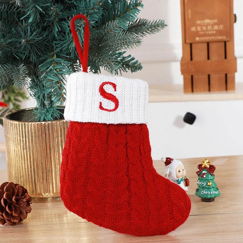Cute Letters Christmas Stockings Decorative Creative Tree Pendant Wool Knitted Socks - EX-STOCK Canada