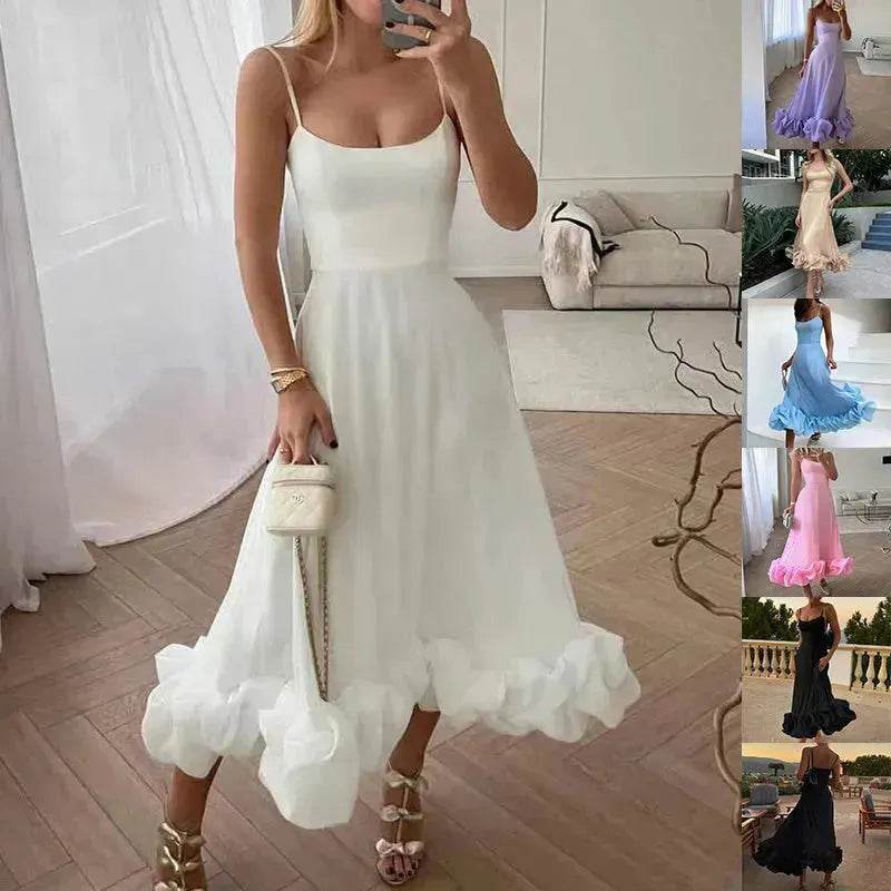 Fashion Suspenders Large Flower Swing Three-dimensional Flower A- Line Skater Dress Womens Clothing - EX-STOCK Canada