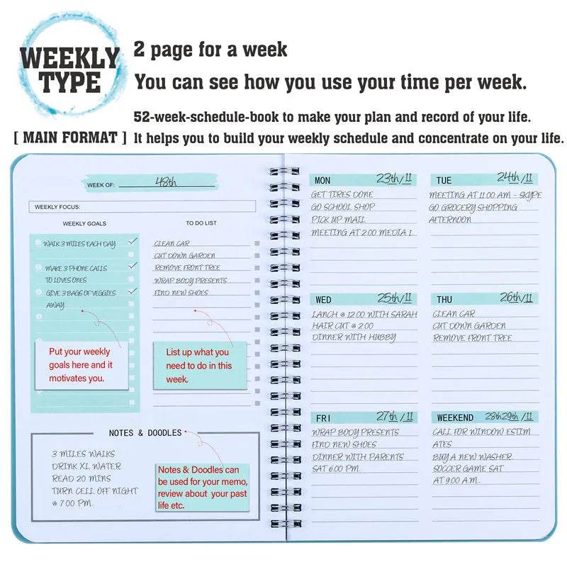 Non Dated Daily Weekly Monthly Planner Agenda Notebook Diary - EX-STOCK Canada