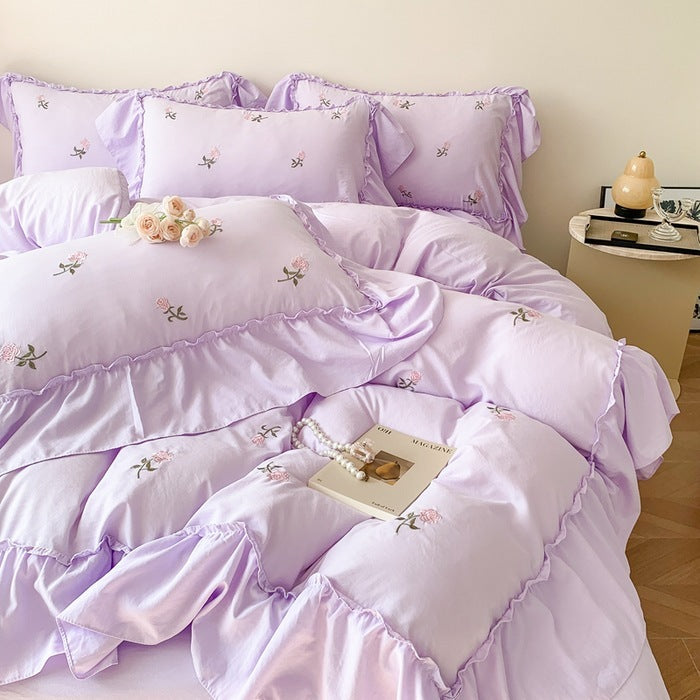Embroidered Wide Edge Floral Duvet Cover Fitted Sheet EX-STOCK Canada