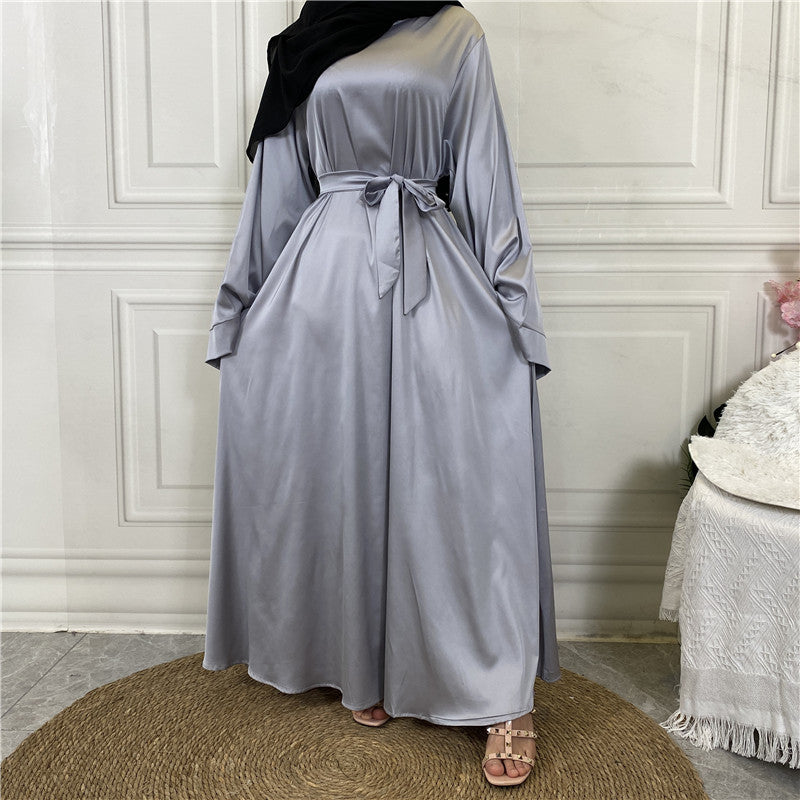 Middle East Dubai Hot Sale Lace Up Satin Muslim Dress - EX-STOCK Canada