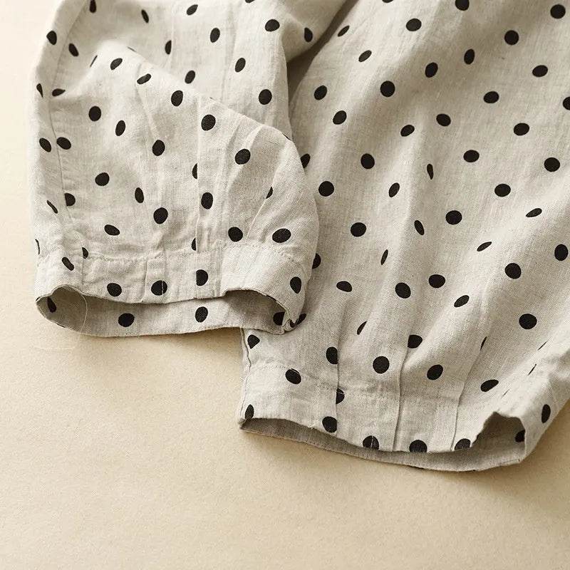 Cotton Hemp Polka Dots Tied Elastic Waist Harem wide leg trouser Pants For Women - EX-STOCK Canada