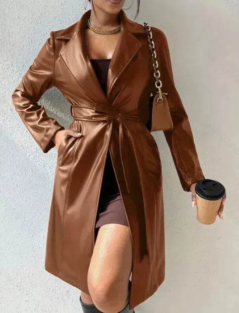 Fashionable Longline leather overcoat Jacket for women - EX-STOCK Canada