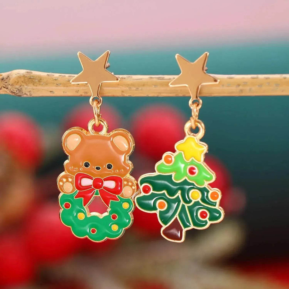 Fashionable Asymmetric Cartoon Dripping Oil Christmas Elk Earrings - EX-STOCK Canada