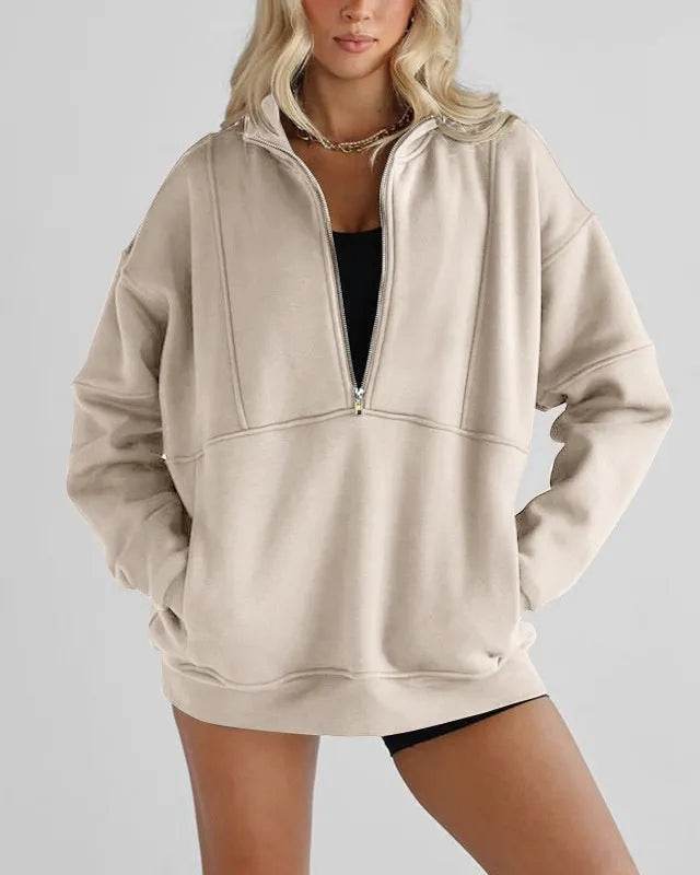 Women's Half Zipper Pocket Fashion Casual Exercise Oversized Sweatshirt Pullover - EX-STOCK Canada