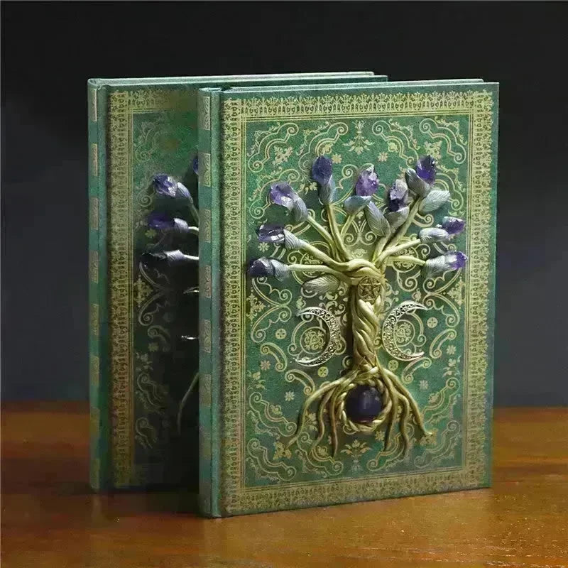 Simple Lucky Tree Pattern Personalized Creative Inlaid Natural Crystal Gem Journal Hard cover Note book - EX-STOCK CANADA