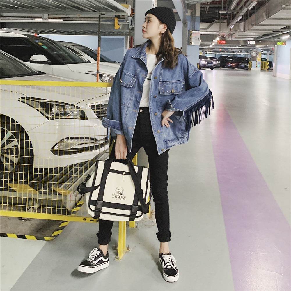 Elegant women Oversized Embroidered Tassel Fringe Denim Jacket - EX-STOCK Canada