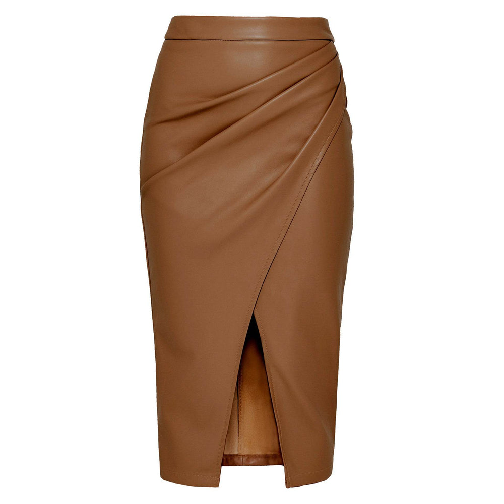 Women Formal Work Office Business High Waist Front Slit Midi Leather Skirt - EX-STOCK Canada