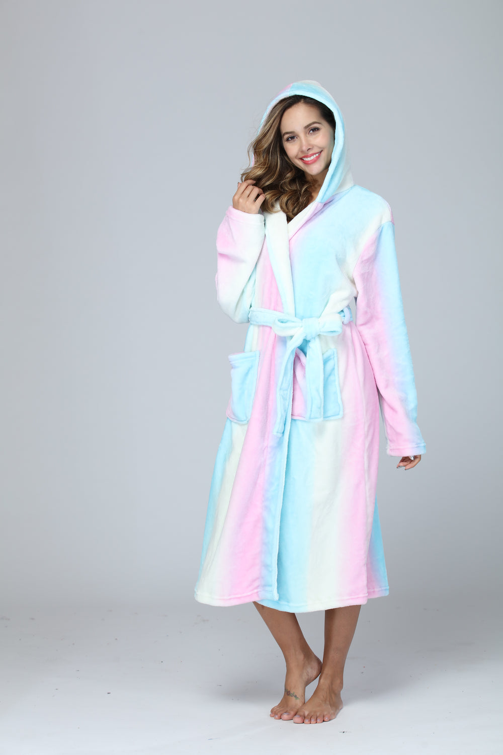 RONGTAI Womens Long Robes Plush Fleece Nightgown Thick Hooded Bathrobe With Pockets Fluffy Sleepwear For Men EX-STOCK Canada