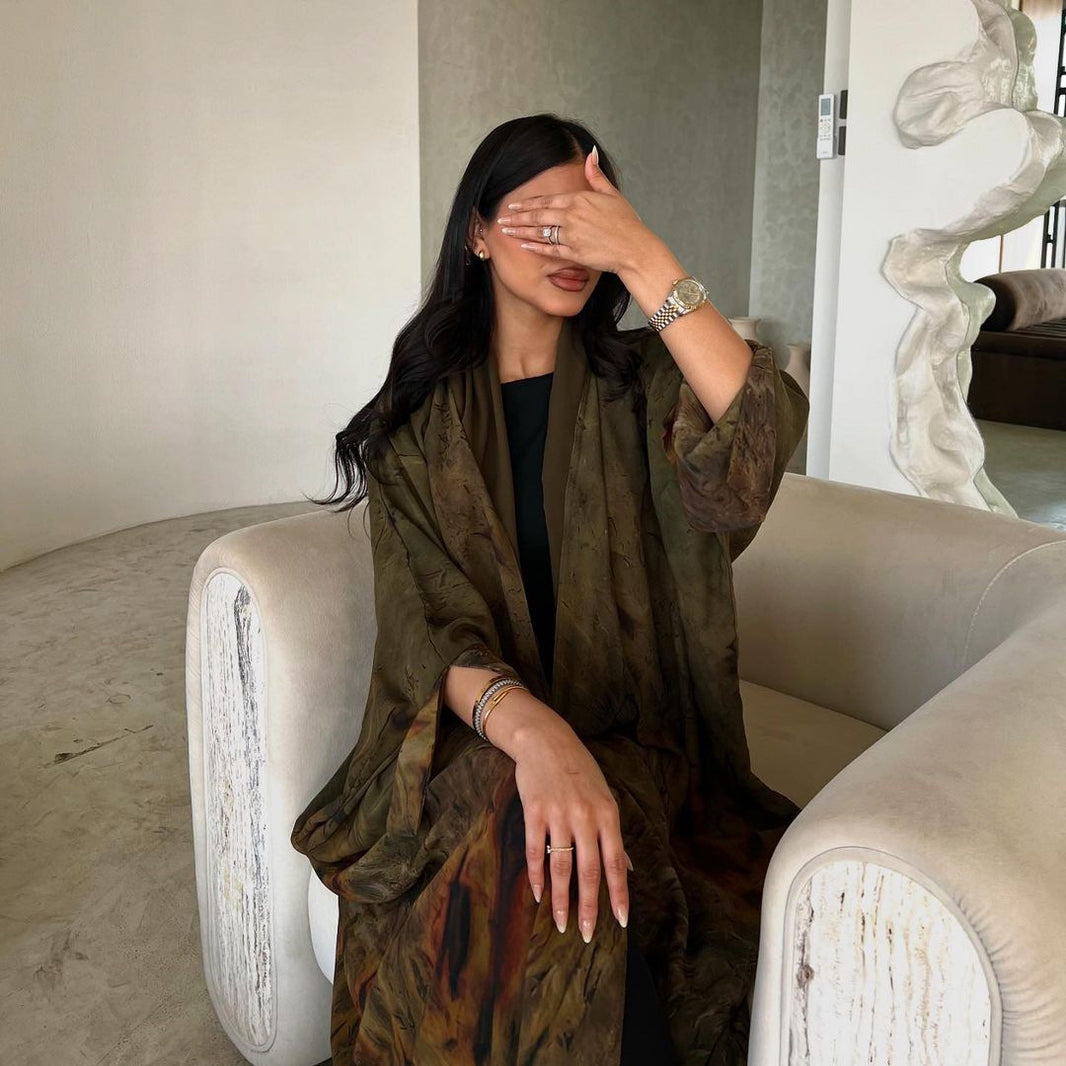 Manteau Chiffon Imprimé Robe de Mode Châle Vêtement Extérieur Musulman Dubaï - EX-STOCK Canada