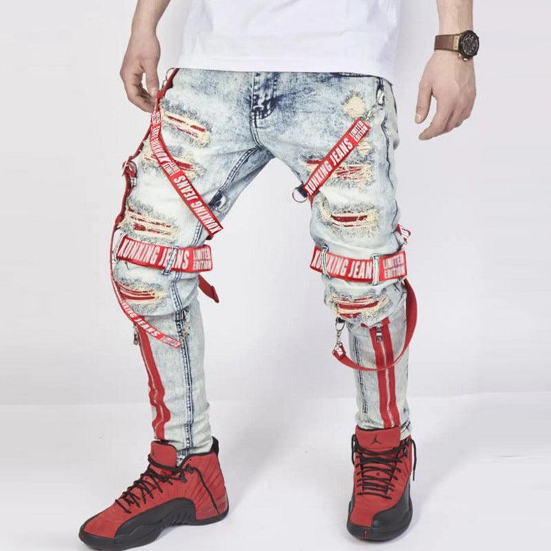 Mens Slim-fit Zip-up Skinny Jeans With Rips