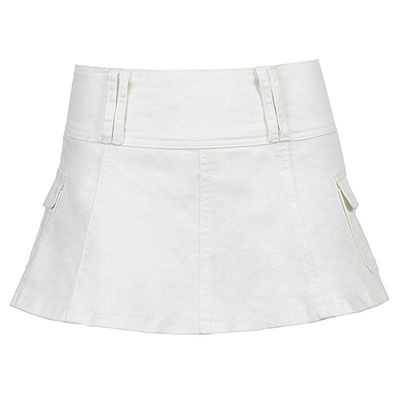 Solid White Black Denim Fashion Mini Skirt - EX-STOCK Canada