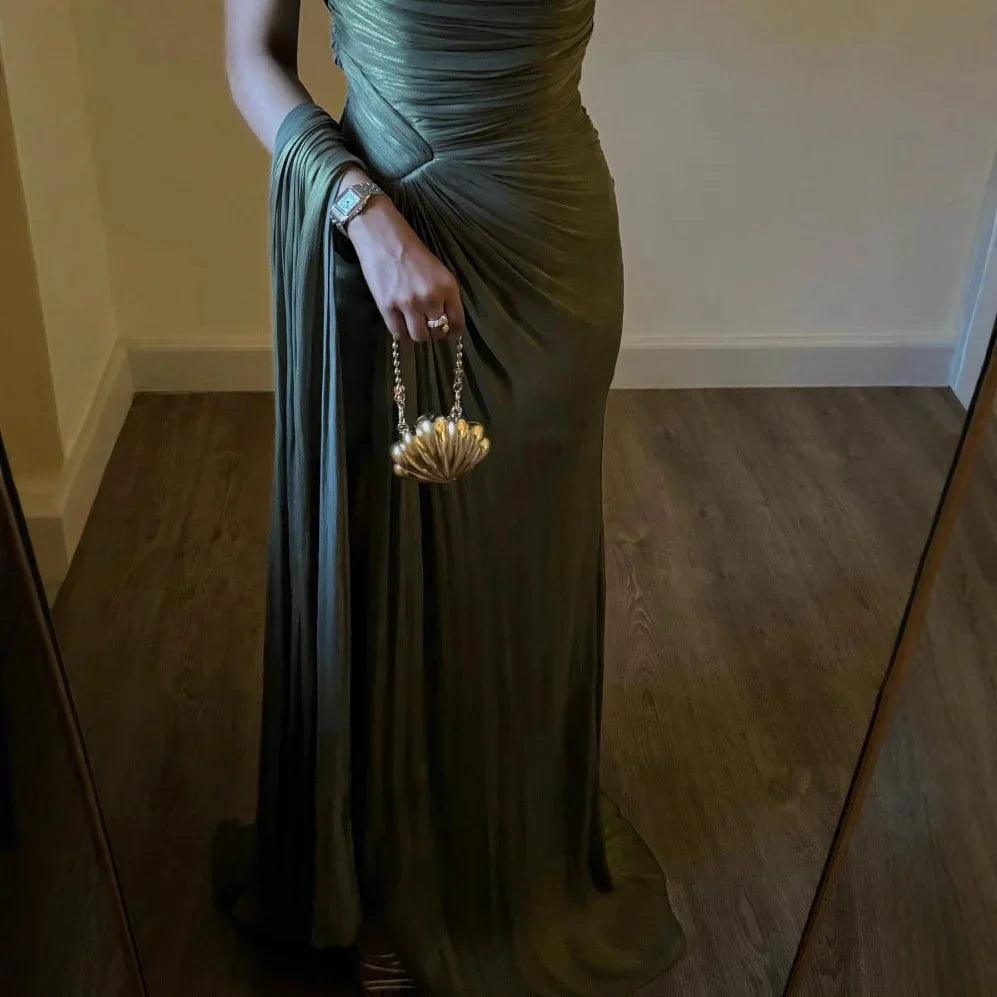 European And American Middle East Pleated Ribbon Shiny Evening Dress EX-STOCK Canada