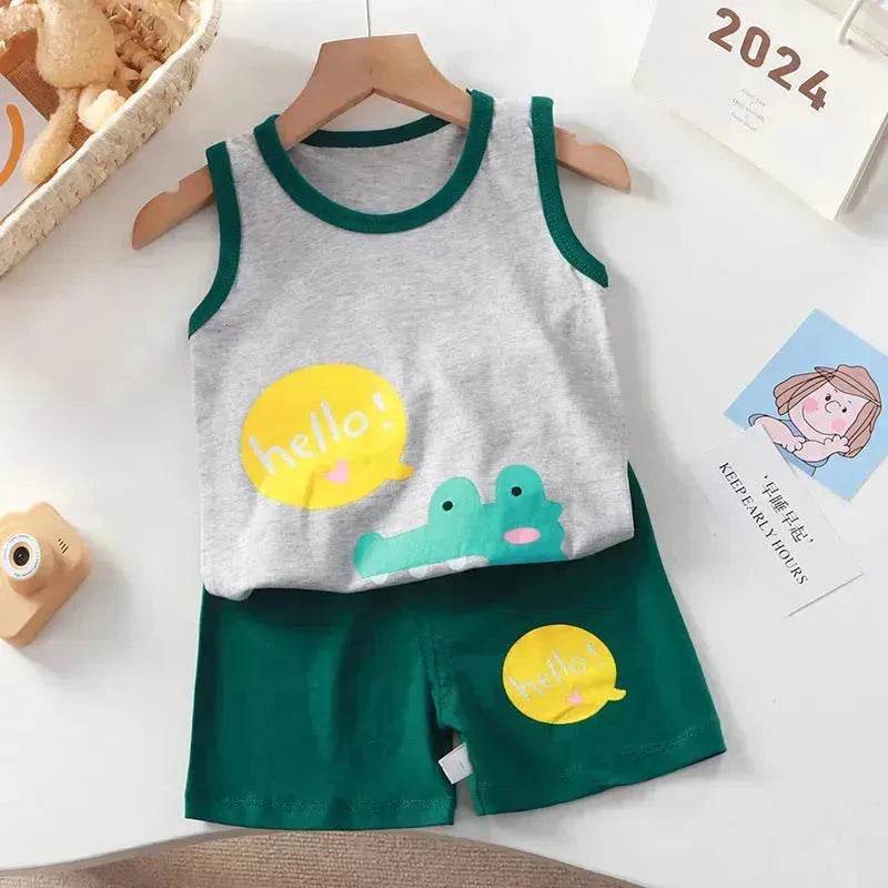 New Vest Suit Cotton Sleeveless Boy Summer Clothing Vest Two-piece Set for boys - EX-STOCK Canada