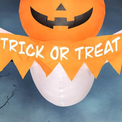 Outsunny 3.4ft Halloween Inflatables Window Sticker Ghost With Orange Face, Blow Up Halloween Decorations Outdoor LED Yard Display, Waterproof - EX-STOCK Canada