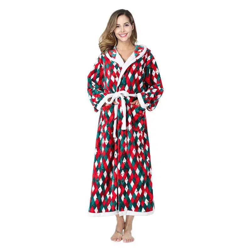 Christmas Sleepwear Women Fleece Hooded Bathrobe Plush Long Robe Winter - EX-STOCK Canada
