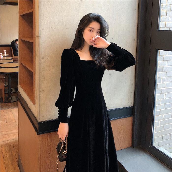 Women's Square Neck Solid Velvet Dress EX-STOCK Canada