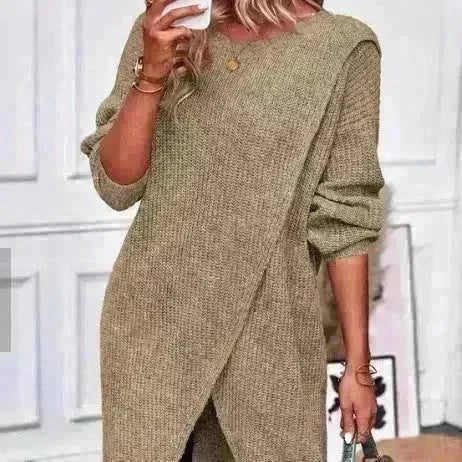Front Split Winter Sweater Mini Tunic Dress - EX-STOCK CANADA