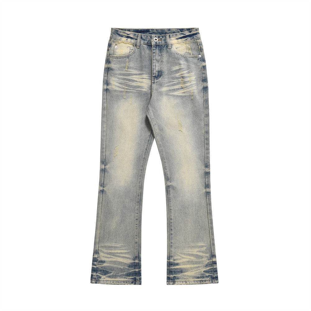 Distressed Scratches Denim Straight-leg Pants Men Jeans - EX-STOCK Canada