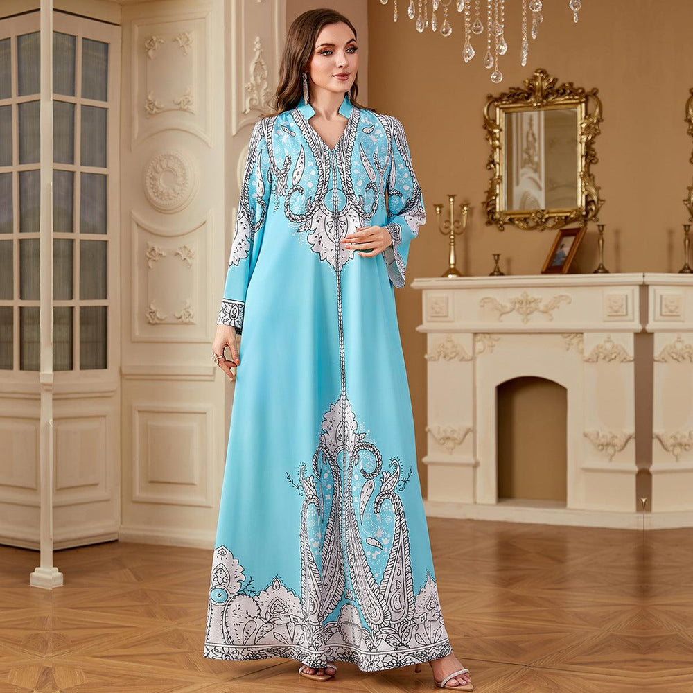 Robe ample imprimée décontractée pour musulmane avec perlesEX-STOCK Canada