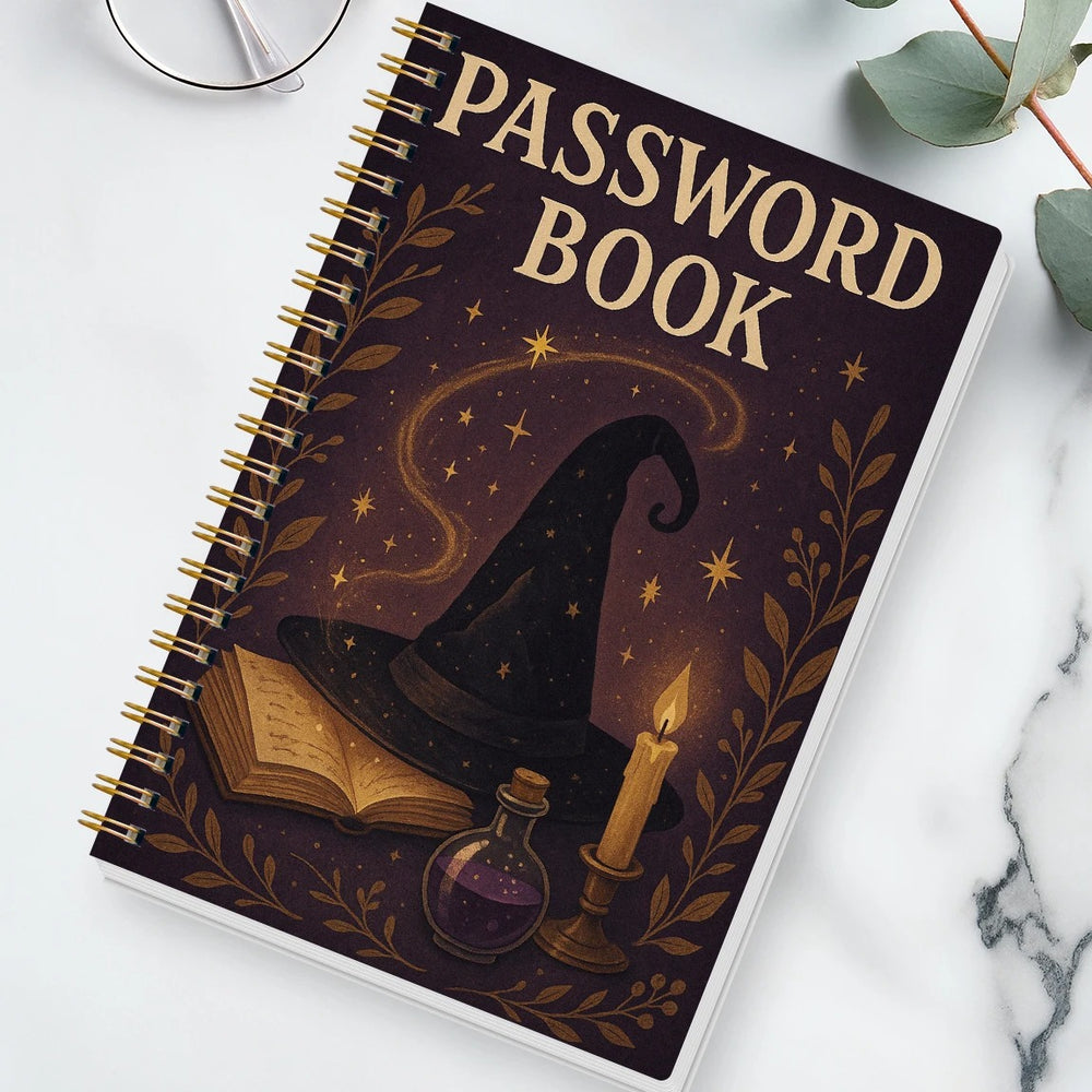 Witchy Password Book – A5 Spiral Notebook with Mystical Cover (Multicolour)