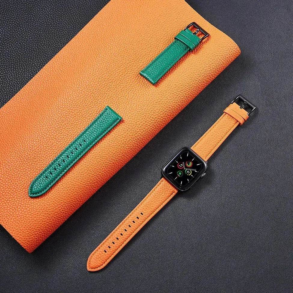 Suitable For Iwatch SE Strap Lychee Pattern Oil Wax Leather Strap New Silicone Leather Strap - EX-STOCK Canada