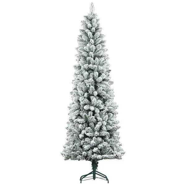 7ft Pencil Christmas Tree, Flocked Tree With 687 Branch Tips And Metal Base For Home, Indoor, Holiday EX-STOCK Canada