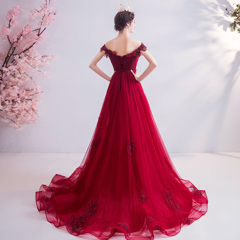Fashionable Red One-shoulder Wedding Toast Dinner Annual Party Bridesmaid Dress Skirt EX-STOCK Canada