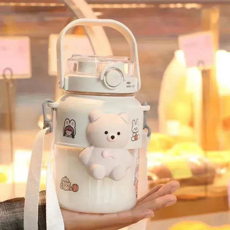 Favorite Cartoon Teddy Bear School Outdoor Kids Children Straw Drinking Water Bottle - EX-STOCK Canada
