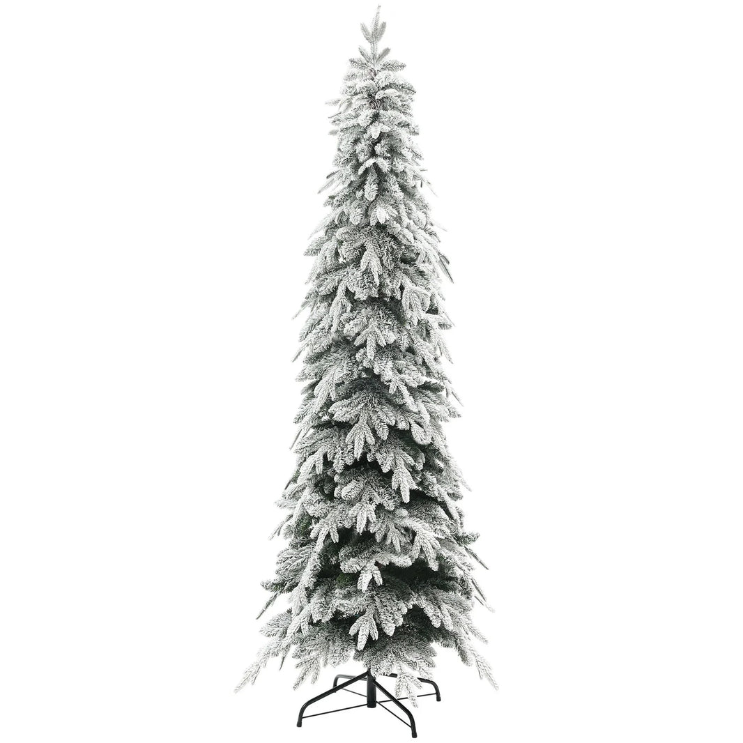 7ft Pencil Flocked Artificial Christmas Tree With 800 Branch Tips, Auto Open And Steel Base, Green EX-STOCK Canada